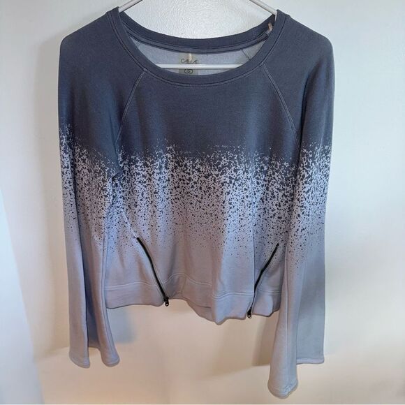 CALIA by Carrie Underwood Gray Ombre Long Bell Sleeve Zip-Hem Sweatshirt - Picture 2 of 10